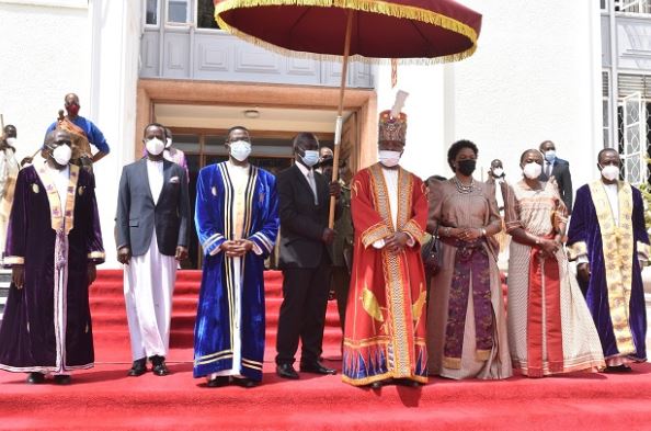 photo of uganda kingdom cabined, with the kabaka and the nabageleka in the middle